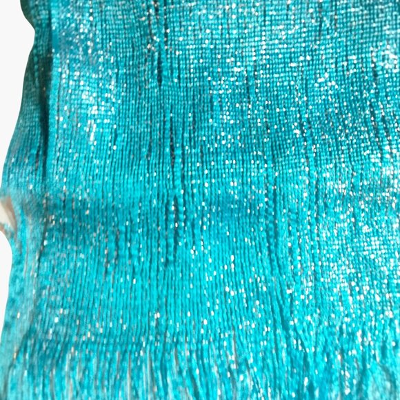 Blue Scarf Wrap Shimmery Lightweight Metallic Fringe Elegant Boho Wedding Boho - Picture 4 of 5